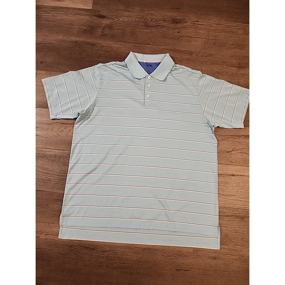 Adidas‎ ClimaCool Men XL Blue Striped Short Sleeve Golf Polo Shirt Pullover